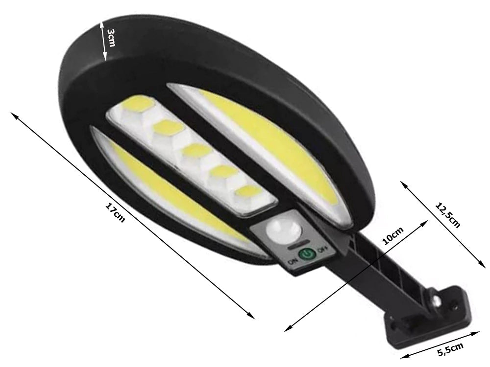 Luminária de segurança solar com 95 LEDs – Lâmpada com sensor de movimento de 90 W (IP67)
