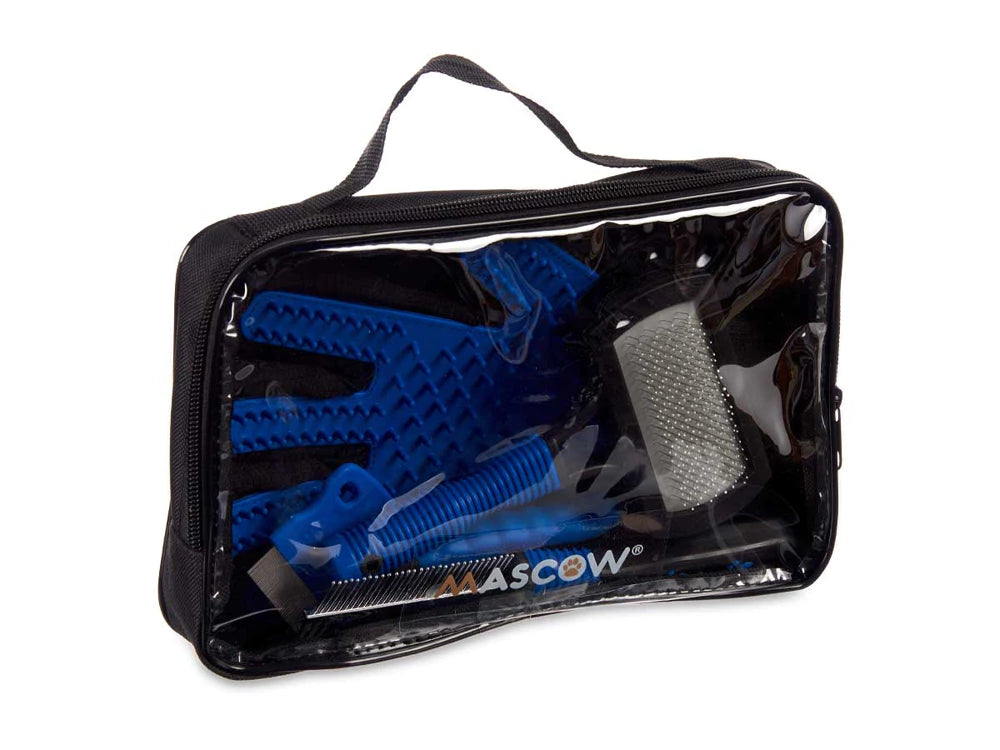 Kit de 6 peças para higiene e cuidados com animais de estimação – escovas, luva e ferramentas para unhas.