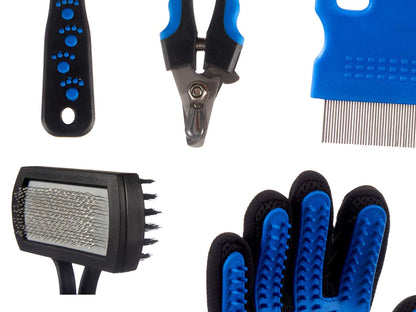 Kit de 6 peças para higiene e cuidados com animais de estimação – escovas, luva e ferramentas para unhas.