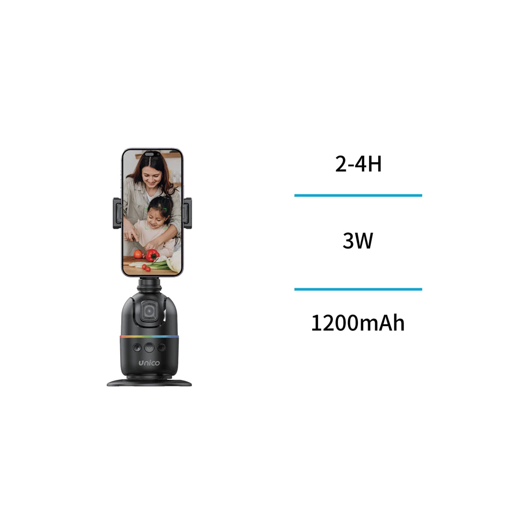 Estabilizador Gimbal com IA de 360° para Acompanhamento Facial – Suporte Inteligente Preto
