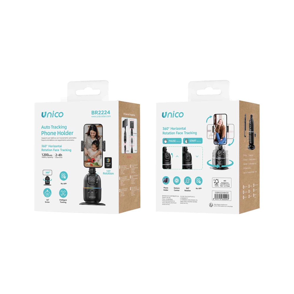 Estabilizador Gimbal com IA de 360° para Acompanhamento Facial – Suporte Inteligente Preto