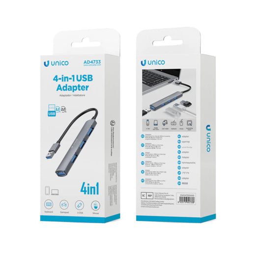 Hub divisor USB 4 em 1 Unico – Cinza